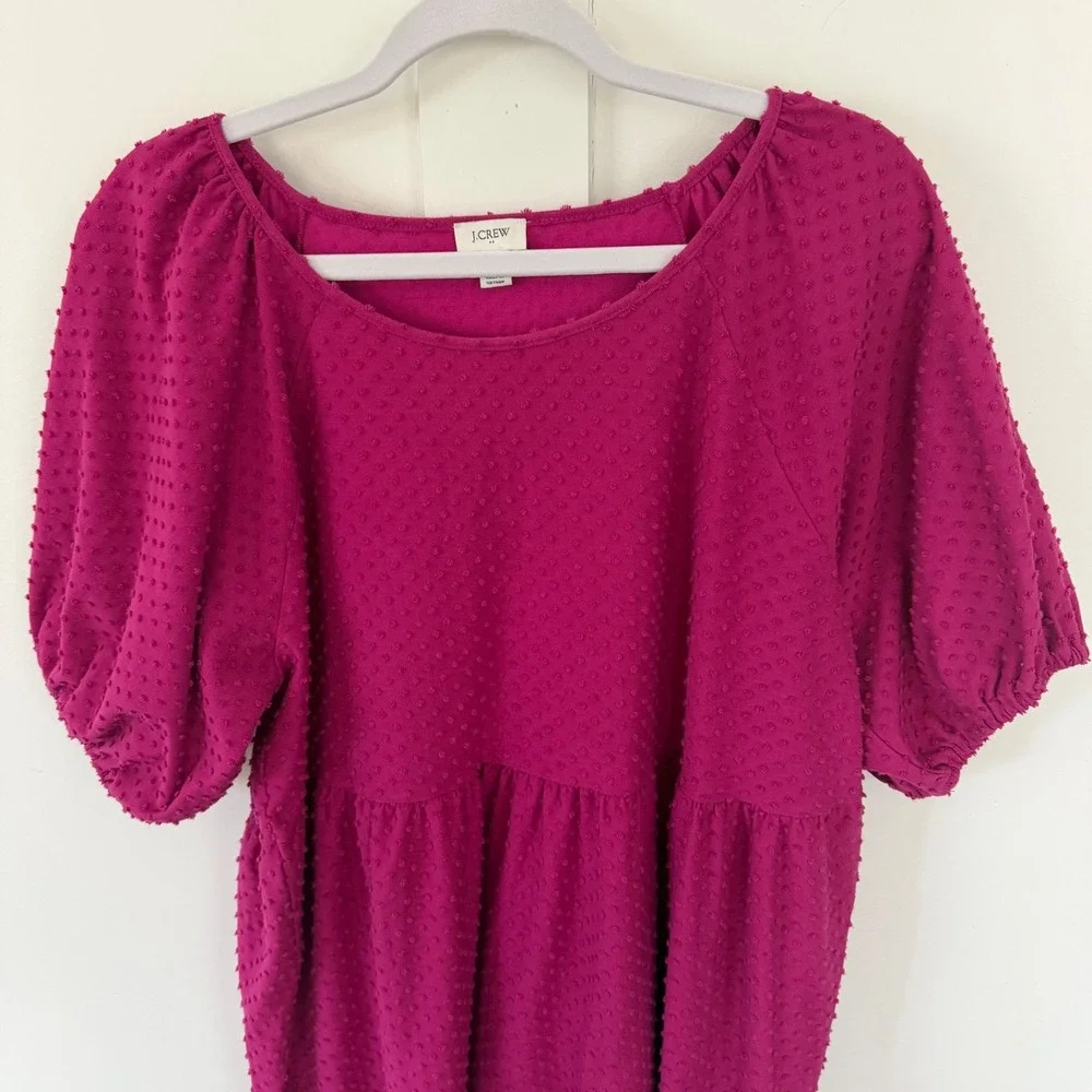 J. Crew Women's Swiss Dot Magenta Tiered Puff Sleeve Dress Size Extra Large - Picture 3 of 14